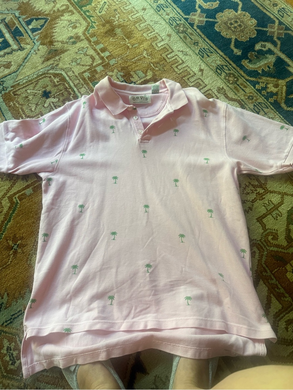 Orvis Pink Polo with Green Palm Embroidery - Kids